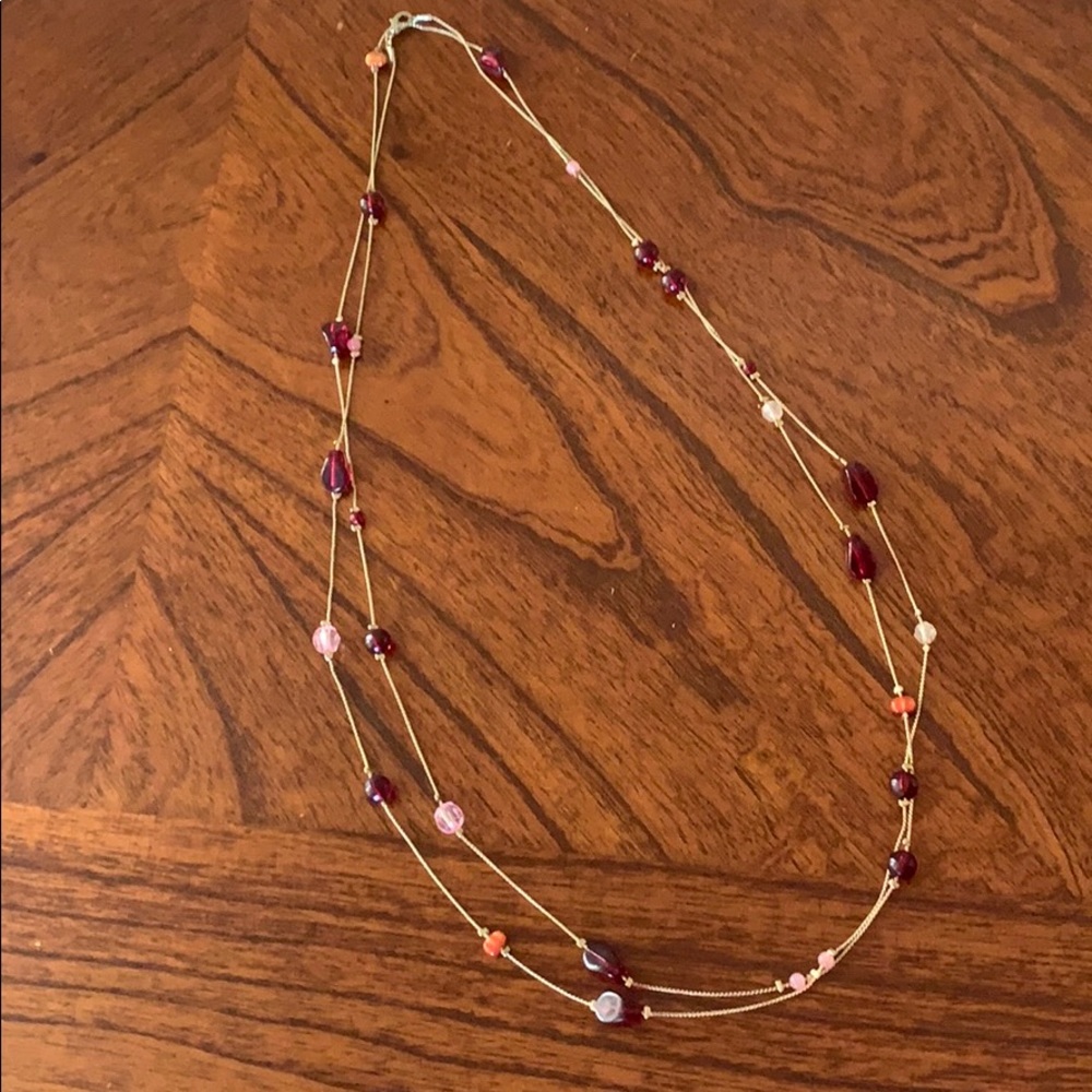 Gold Color Necklace with Purple Beads